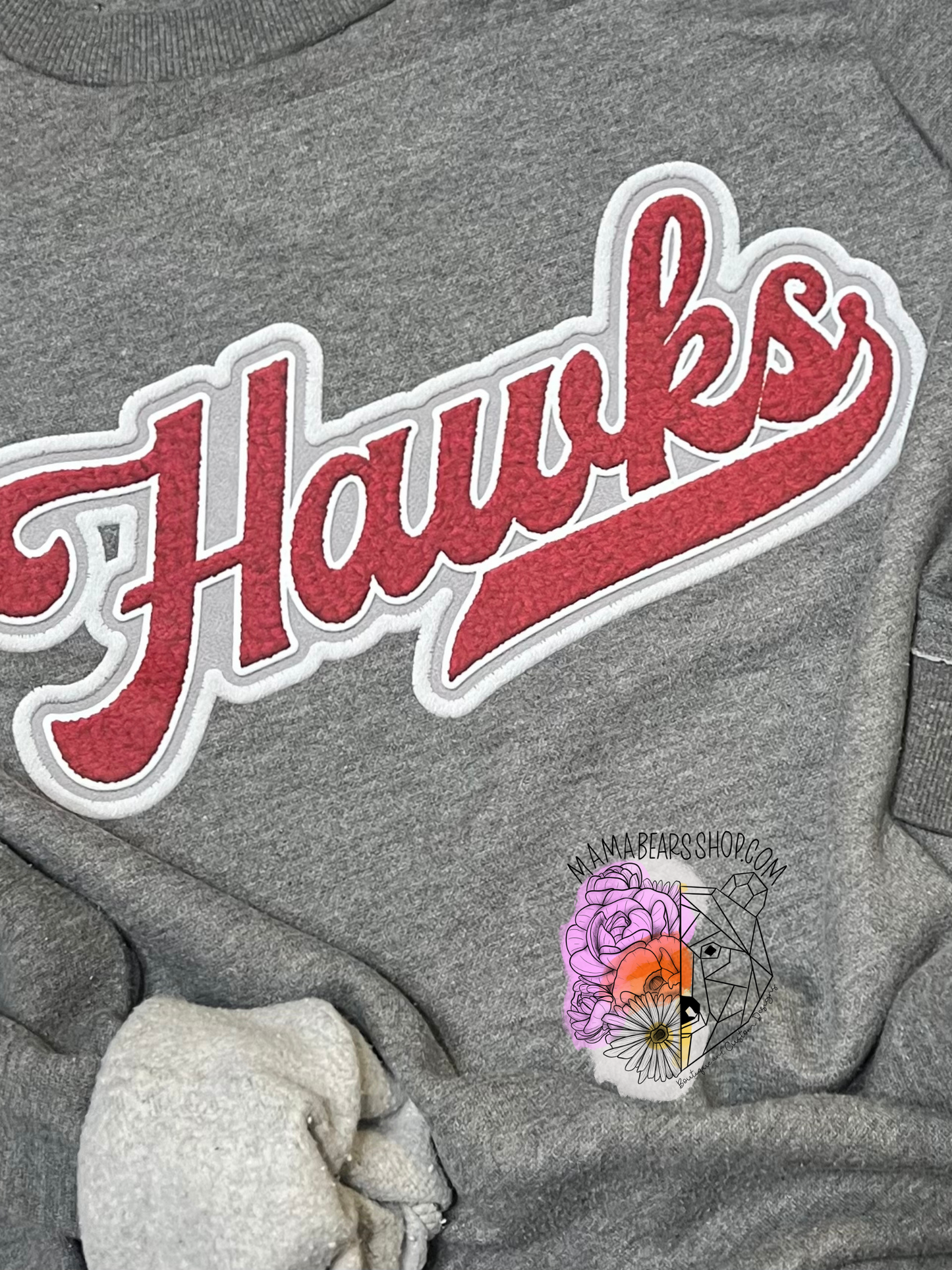 Adult Faux RETRO Chenille Patch CUSTOM DESIGN LAT WOMEN'S CREW