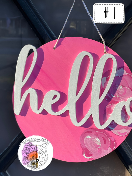 Pink and White Hello Door Hanger/Decor #1