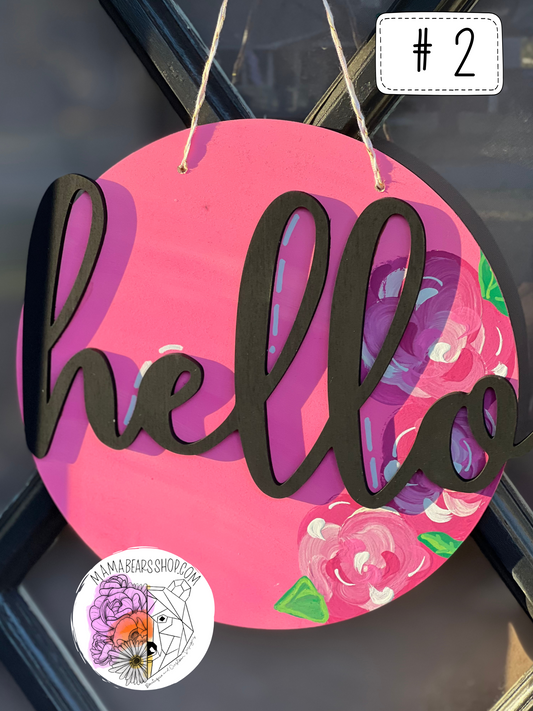 Pink and Black Hello Door Hanger/Decor #2