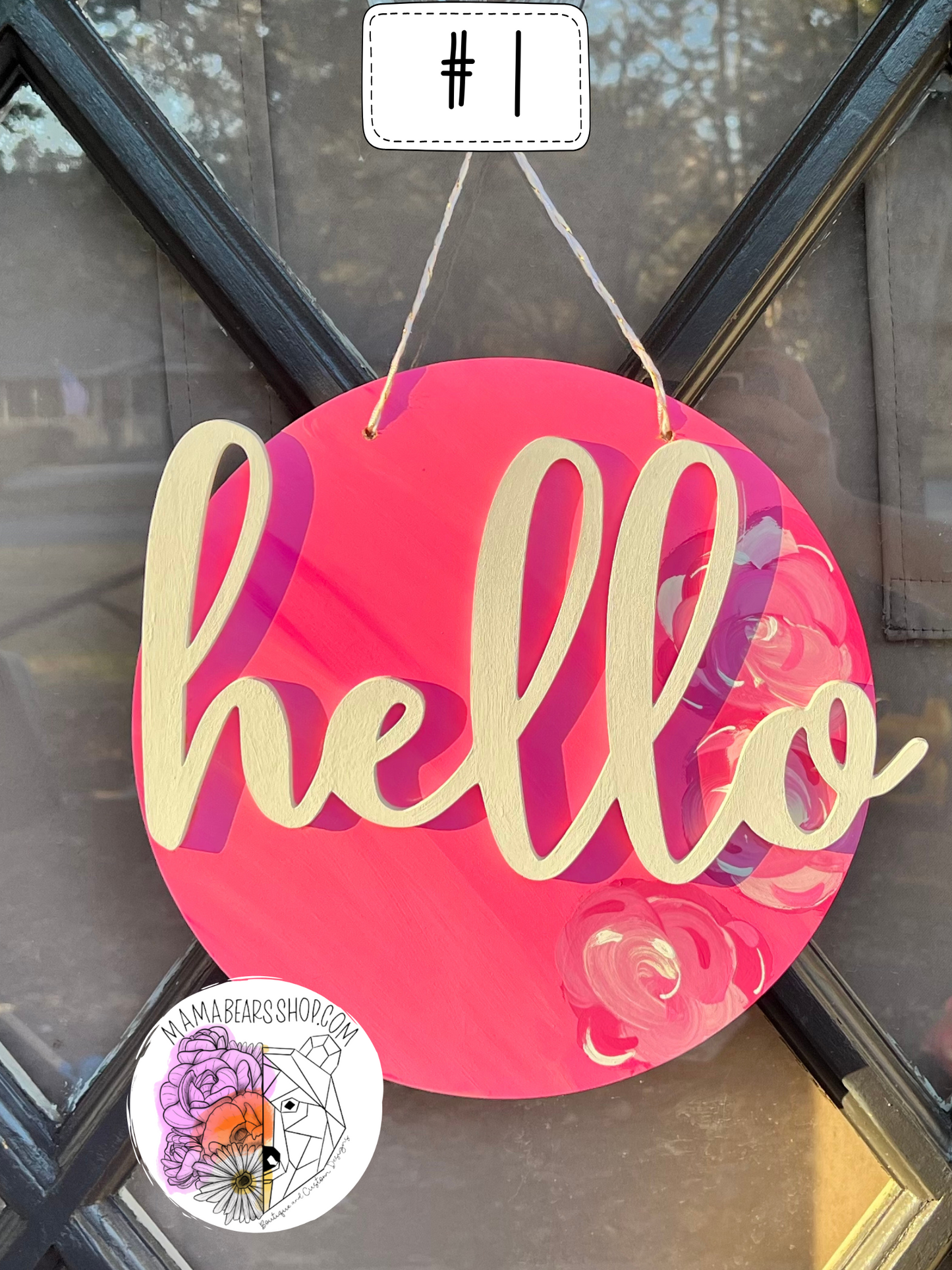 Pink and White Hello Door Hanger/Decor #1