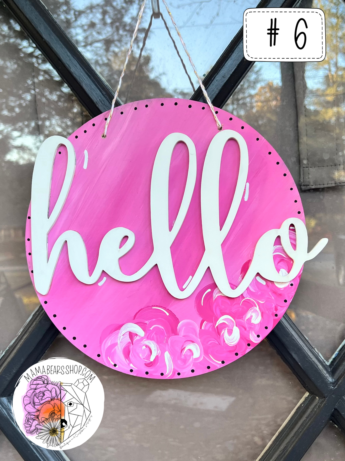 Pink and White Hello Door Hanger/Decor #6