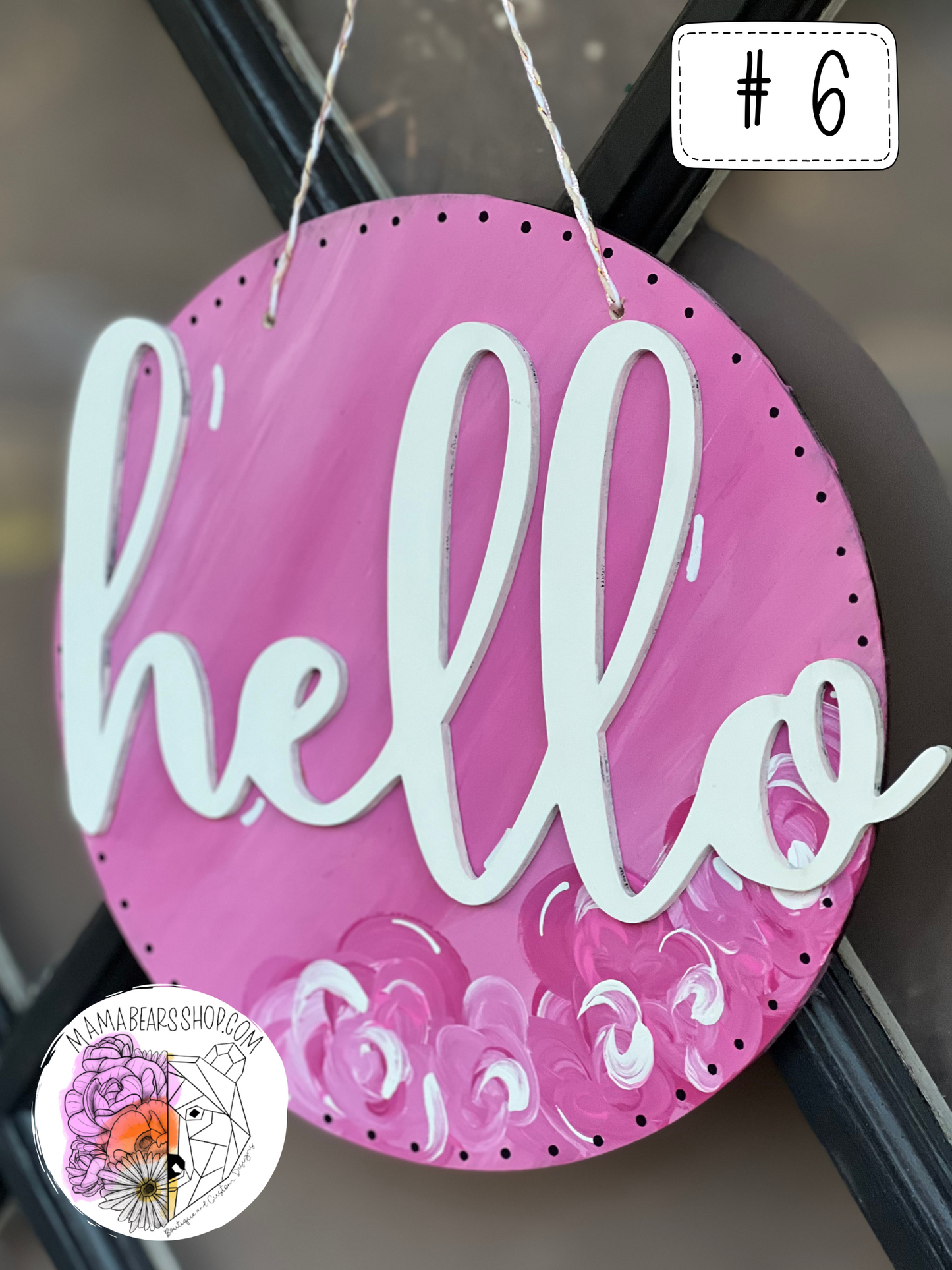 Pink and White Hello Door Hanger/Decor #6