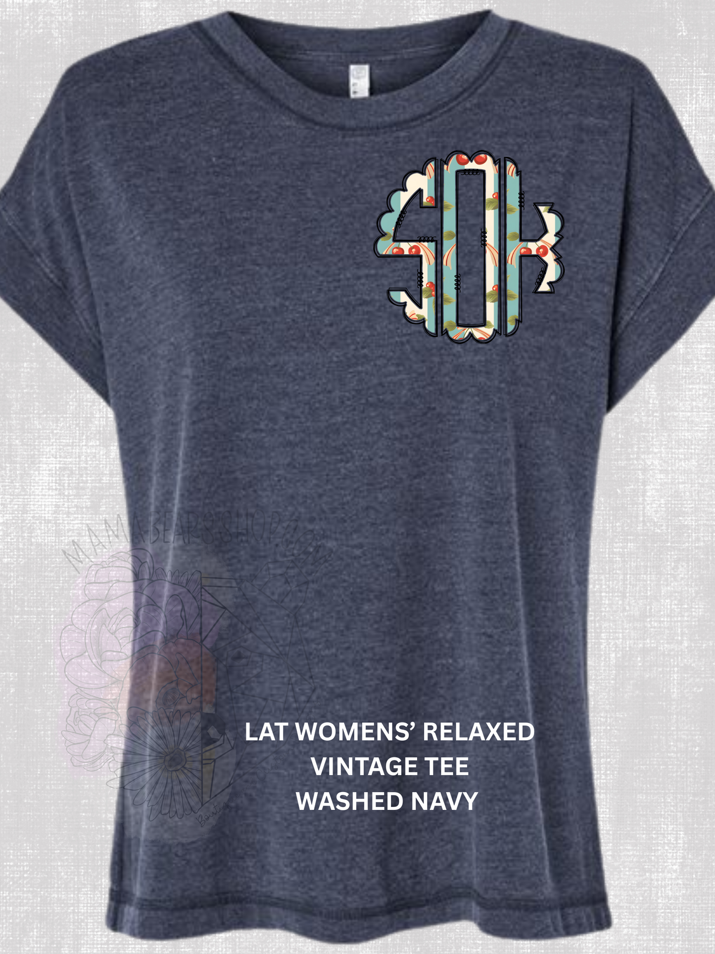 Scalloped Monogram Cherry LAT RELAXED WOMENS TEE