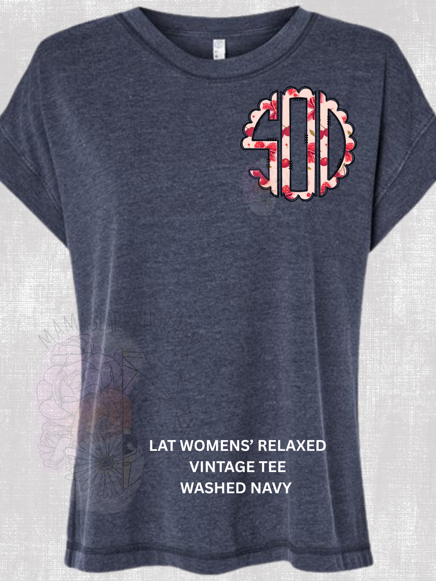 Scalloped Monogram Cherry LAT RELAXED WOMENS TEE