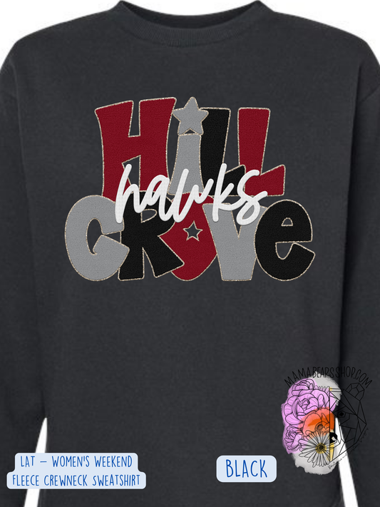 Adult Faux STACKED Chenille Patch CUSTOM DESIGN LAT WOMEN'S CREW