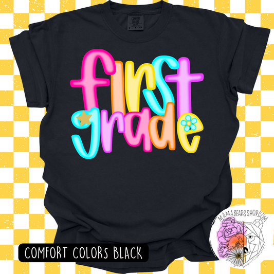 💕FIRST GRADE TEES NEON LETTERS