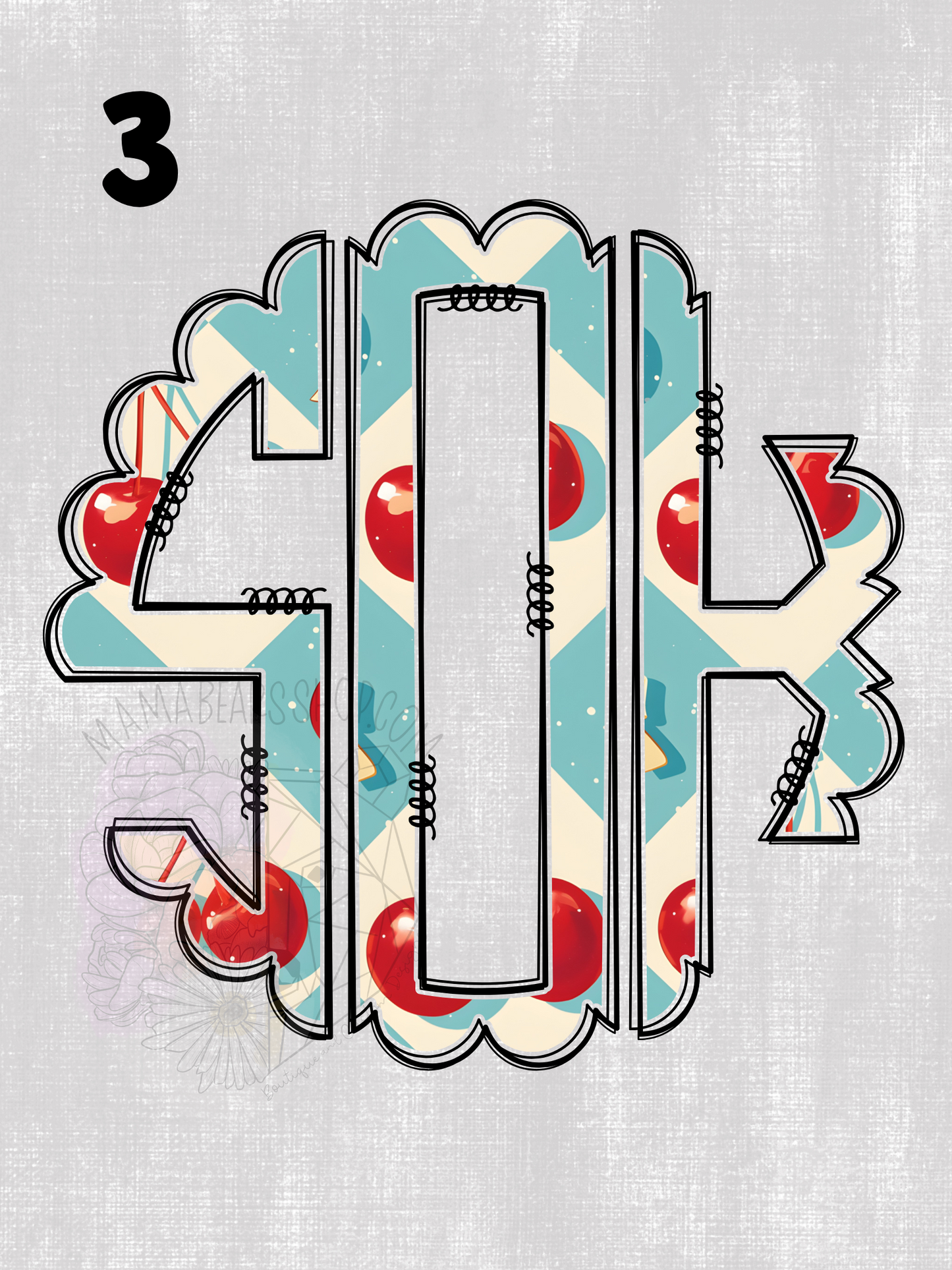 Scalloped Monogram Cherry LAT RELAXED WOMENS TEE