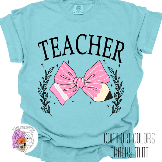 ✏️🎀Pink Teacher Pencil Bow Coquette